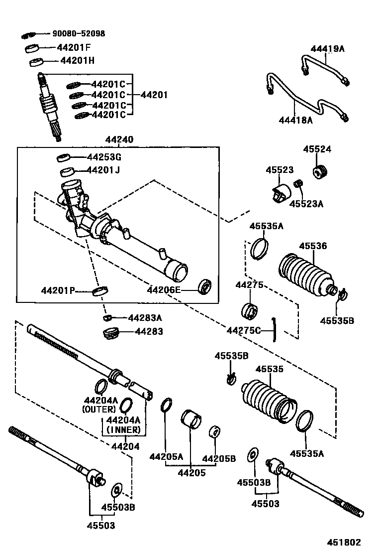 Toyota COROLLA 前转向齿轮和连杆 EPC diagram — 451802