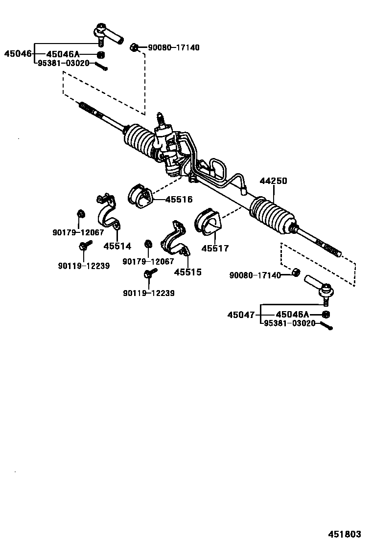 Toyota COROLLA 前转向齿轮和连杆 EPC diagram — 451803
