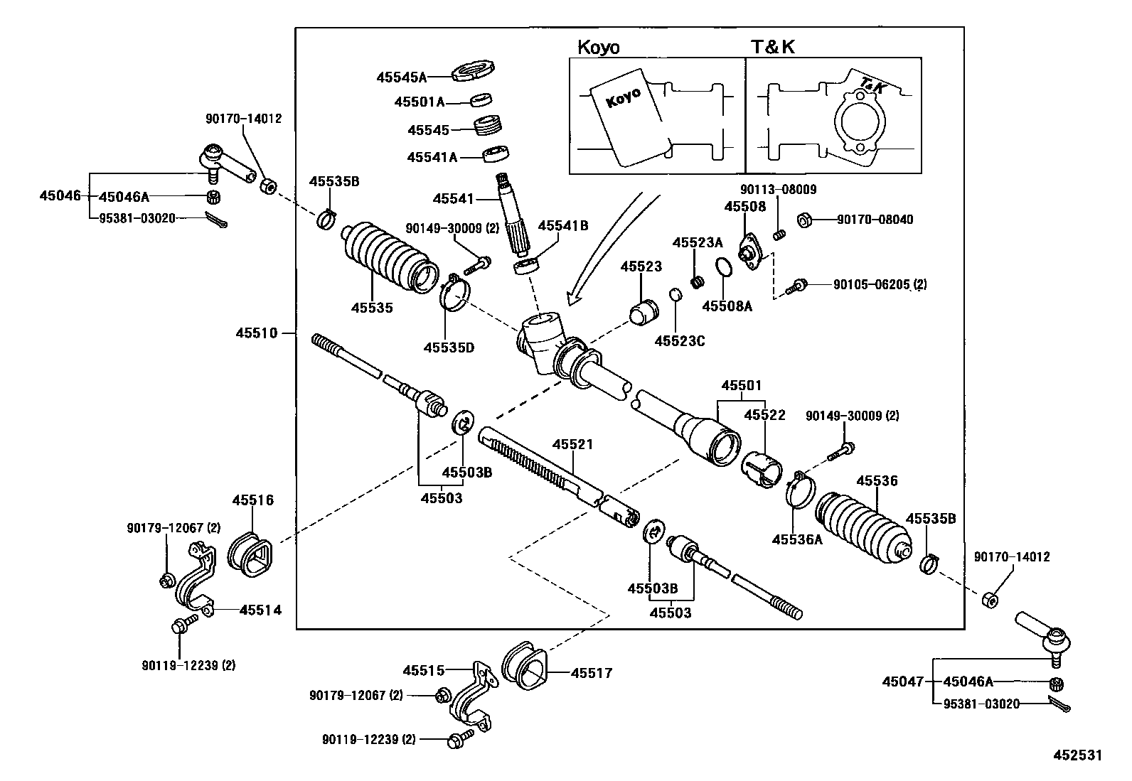 Toyota COROLLA 前转向齿轮和连杆 EPC diagram — 452531