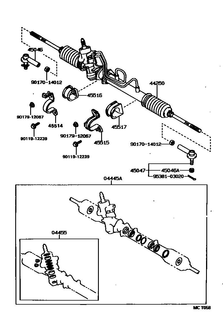 Toyota COROLLA 前转向齿轮和连杆 EPC diagram — MCT058