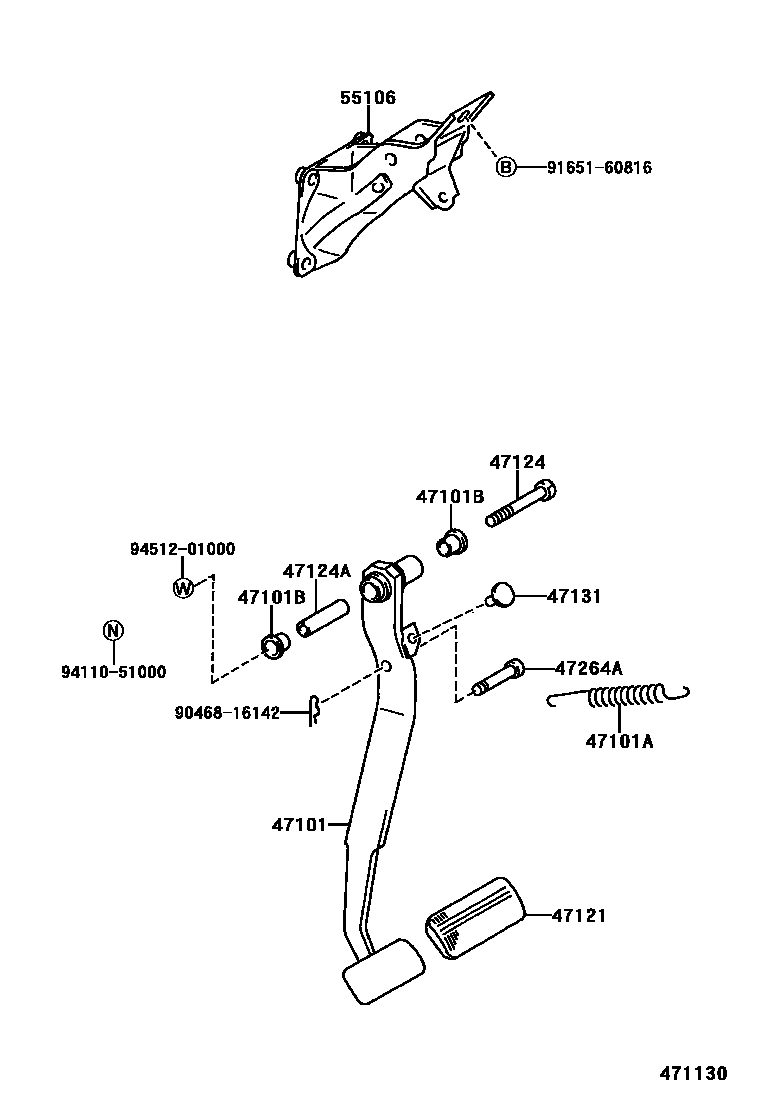 Toyota COROLLA Brake Pedal & Bracket EPC diagram — 471130