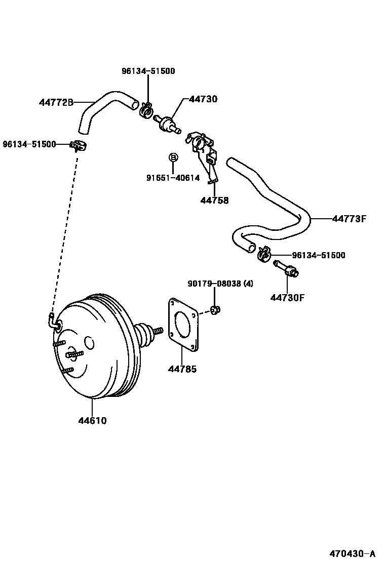 Toyota COROLLA 制动助力器和真空管 EPC diagram — 470430A