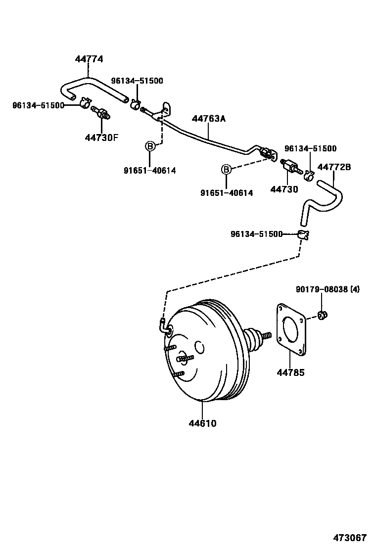 Toyota COROLLA 制动助力器和真空管 EPC diagram — 473067
