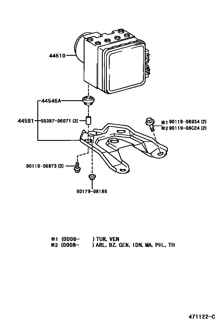 Toyota COROLLA 制动配管和卡箍 EPC diagram — 471122C