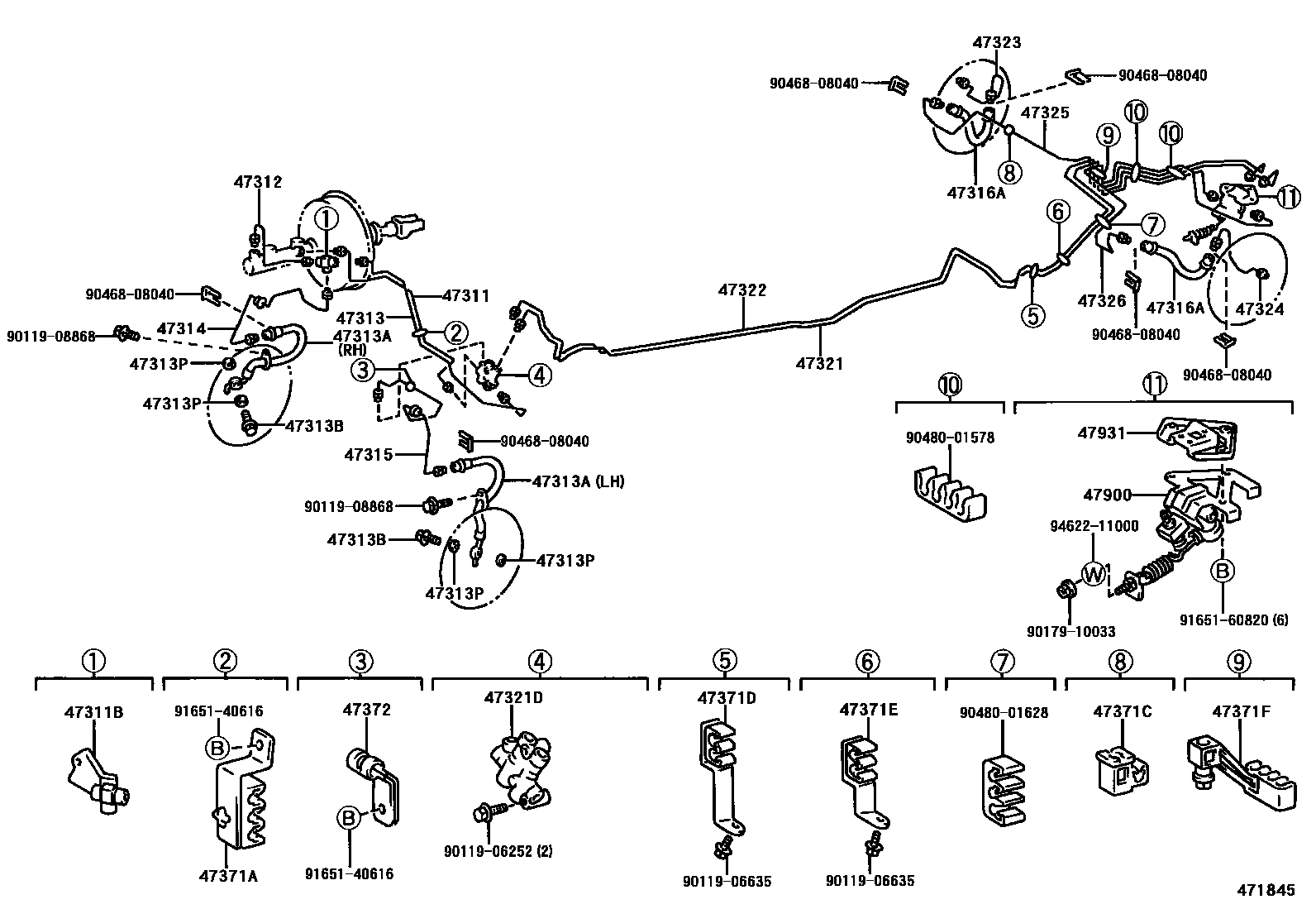 Toyota COROLLA 制动配管和卡箍 EPC diagram — 471845