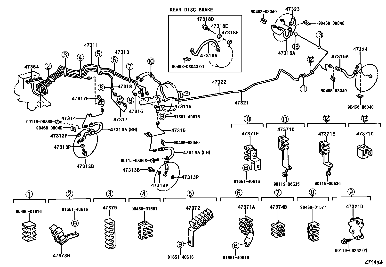 Toyota COROLLA 制动配管和卡箍 EPC diagram — 471994