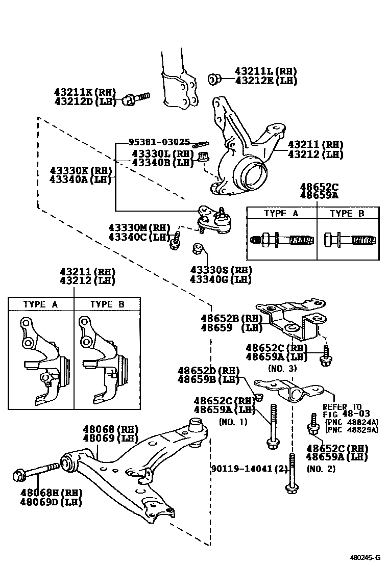 Toyota COROLLA 前桥控制臂和转向节 EPC diagram — 480245G