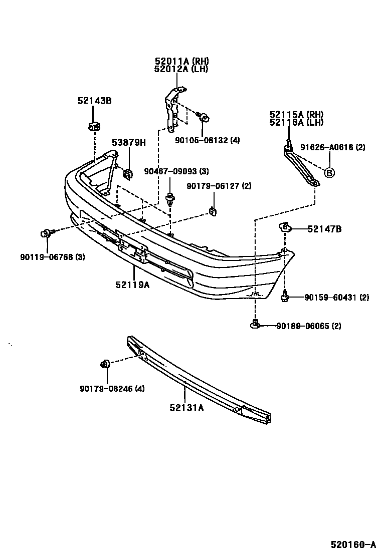 Toyota COROLLA 前保险杠及附件 EPC diagram — 520160A