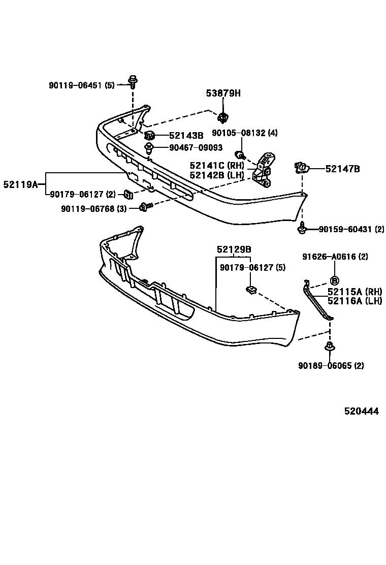 Toyota COROLLA 前保险杠及附件 EPC diagram — 520444