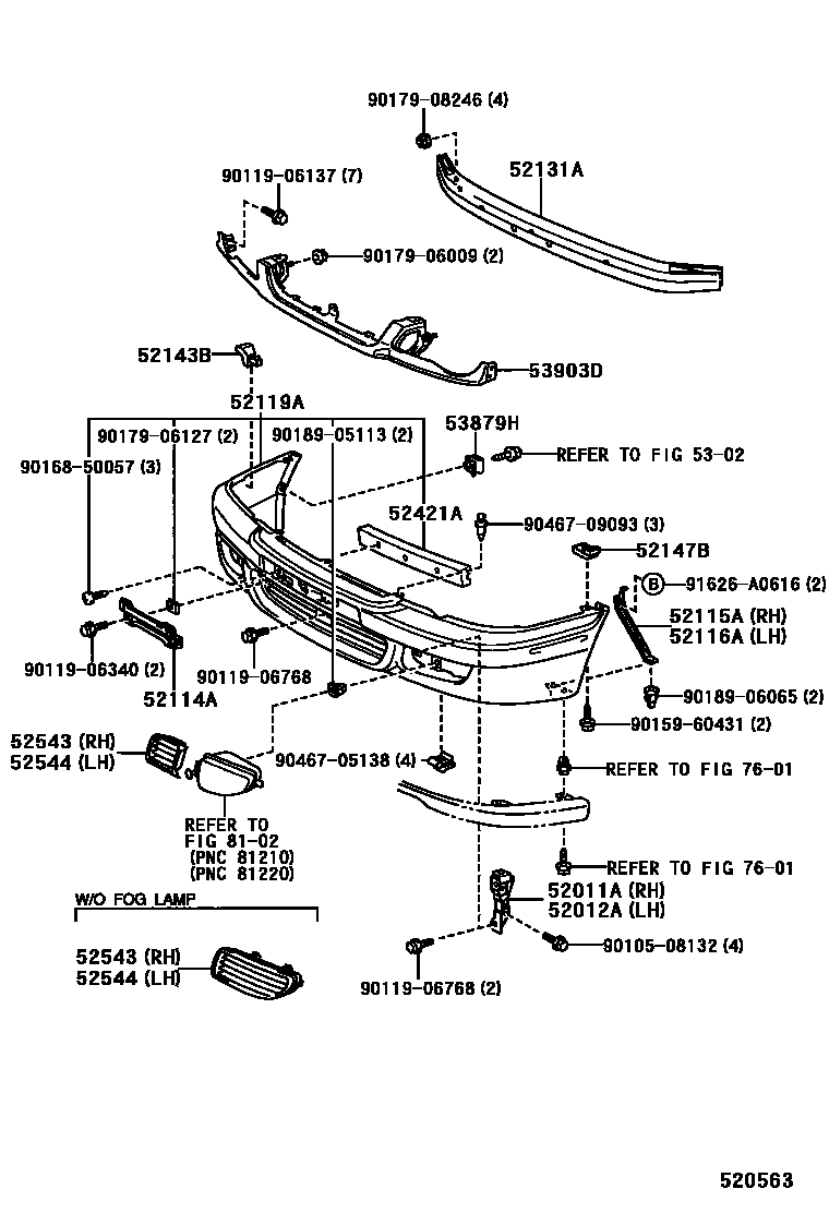 Toyota COROLLA 前保险杠及附件 EPC diagram — 520563