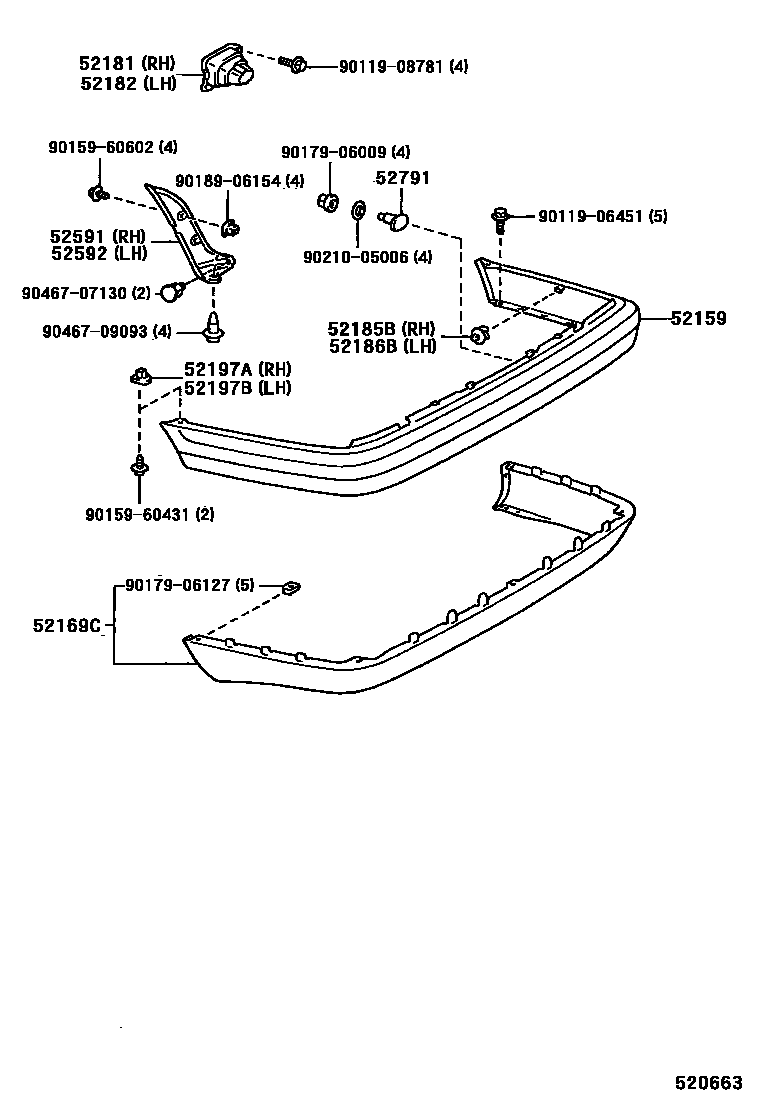 Toyota COROLLA 后保险杠及附件 EPC diagram — 520663