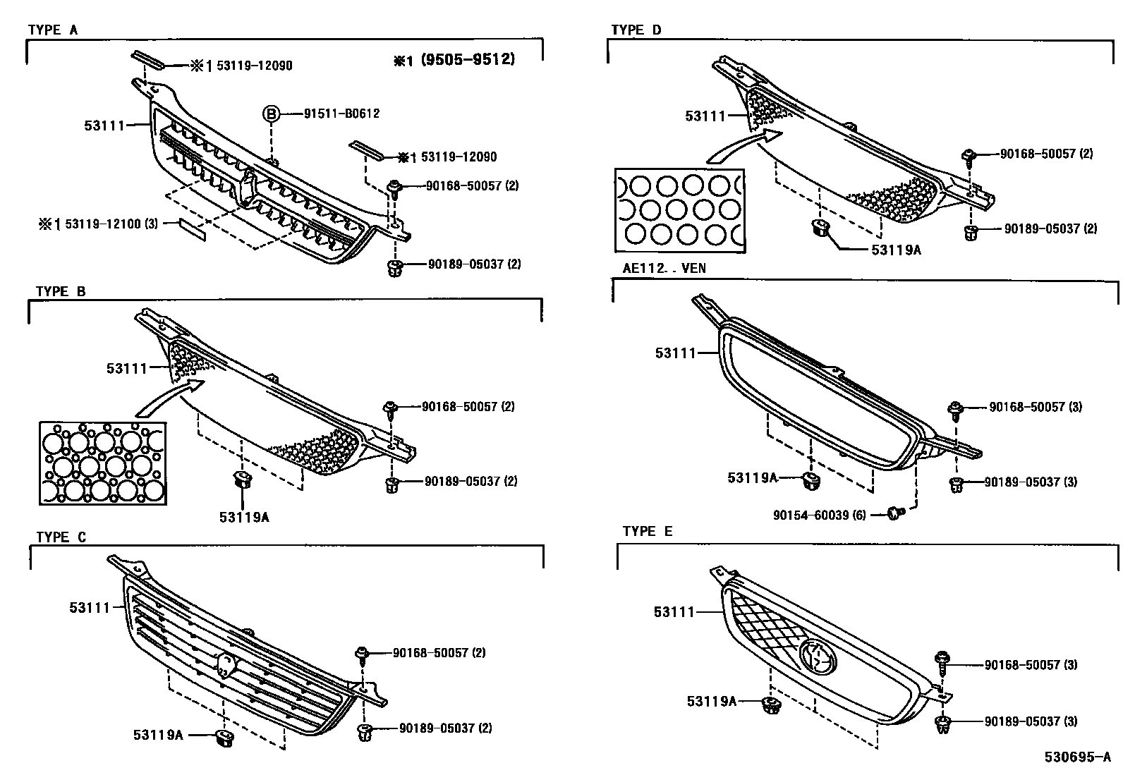 Toyota COROLLA radiator grille EPC diagram — 530695A