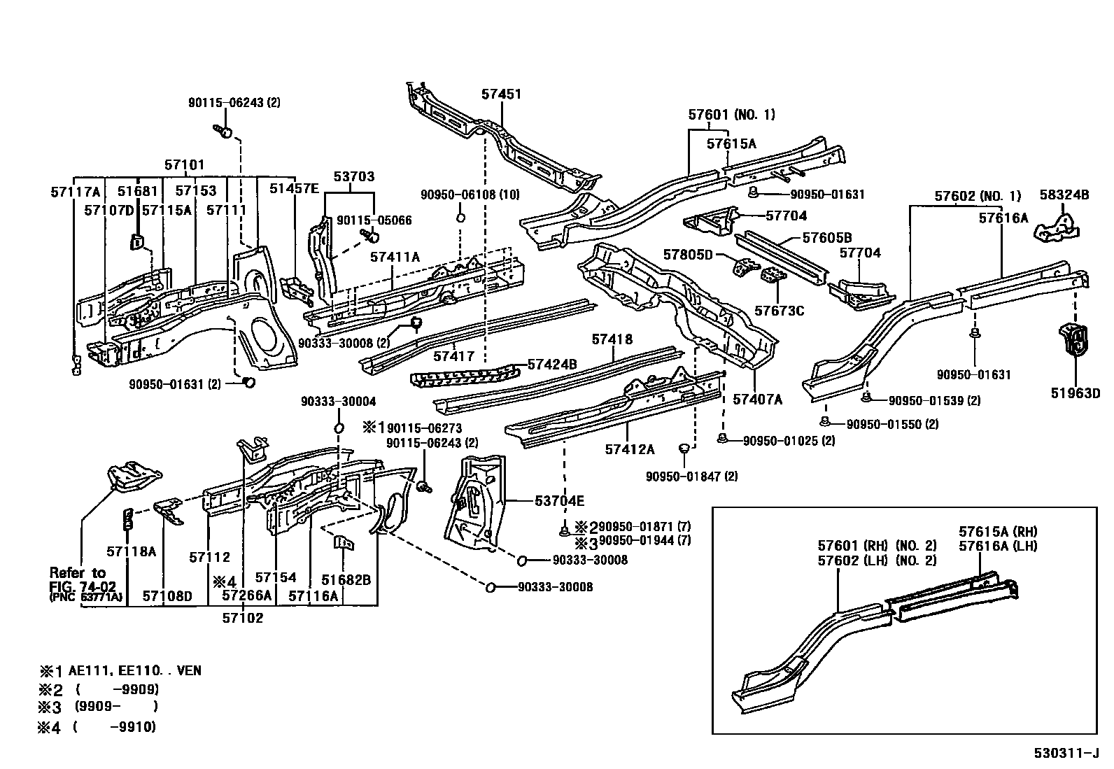 Toyota COROLLA Floor stringers EPC diagram — 530311J