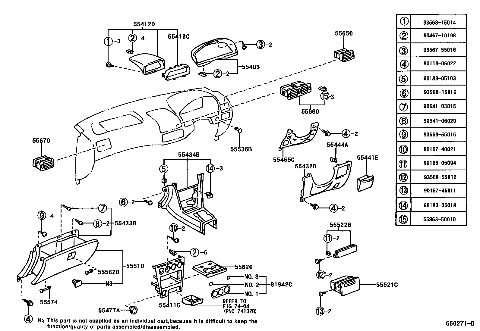 Toyota COROLLA 仪表板和手套箱 EPC diagram — 550271D