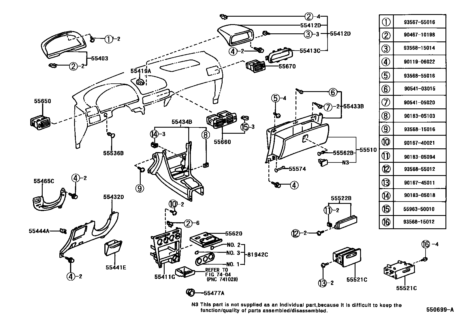 Toyota COROLLA 仪表板和手套箱 EPC diagram — 550699A