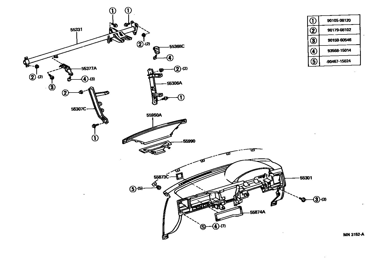 Toyota COROLLA 仪表板和手套箱 EPC diagram — MN3152A