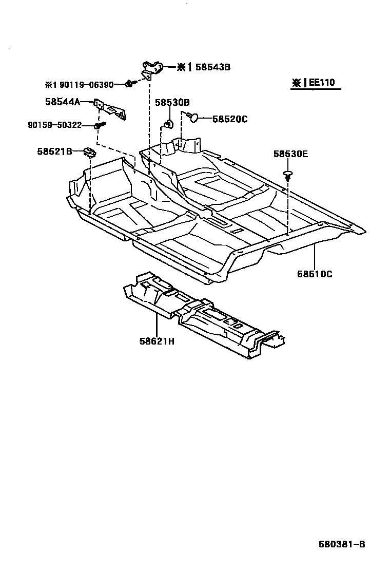 Toyota COROLLA 地板垫和地毯 EPC diagram — 580381B