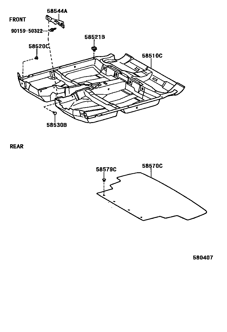 Toyota COROLLA 地板垫和地毯 EPC diagram — 580407