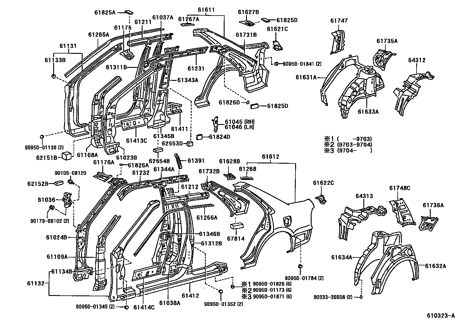 Toyota COROLLA 侧梁 EPC diagram — 610323A