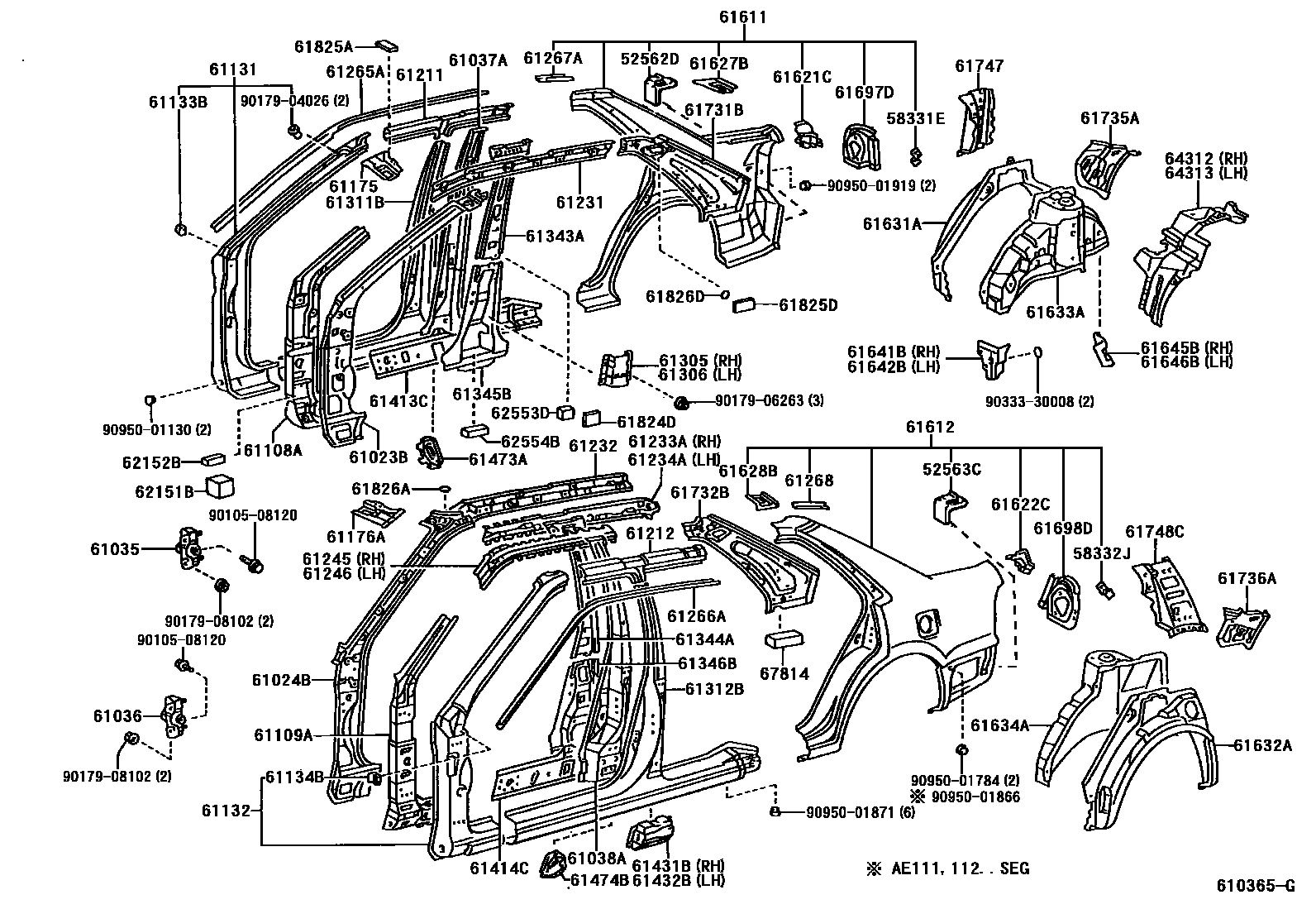 Toyota COROLLA 侧梁 EPC diagram — 610365G