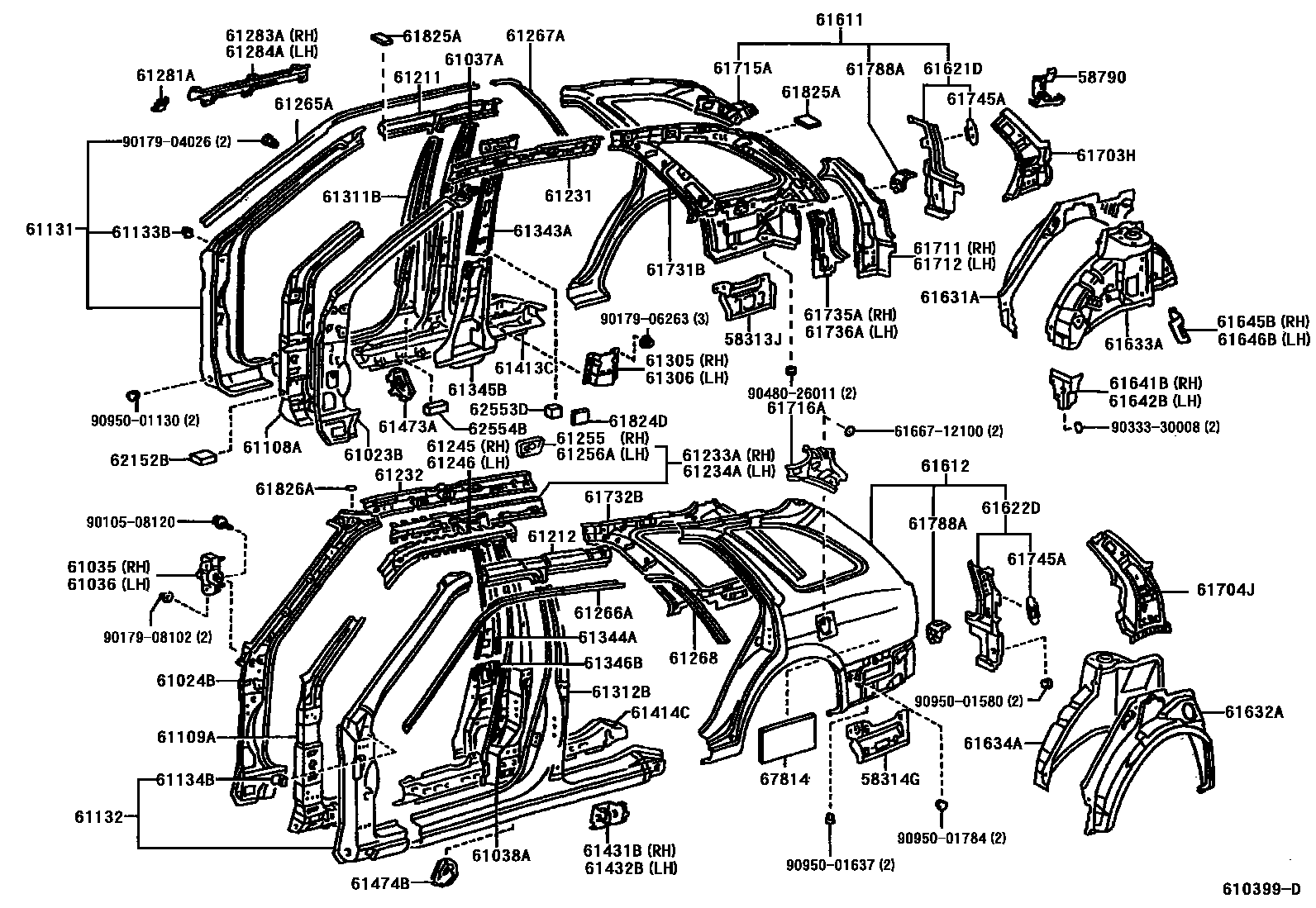 Toyota COROLLA 侧梁 EPC diagram — 610399D