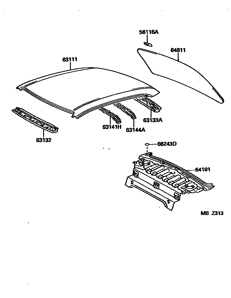 Toyota COROLLA 天窗板和背窗玻璃 EPC diagram — MBZ313