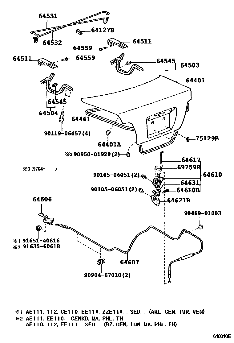 Toyota COROLLA 行李箱门和行李箱锁 EPC diagram — 610310E