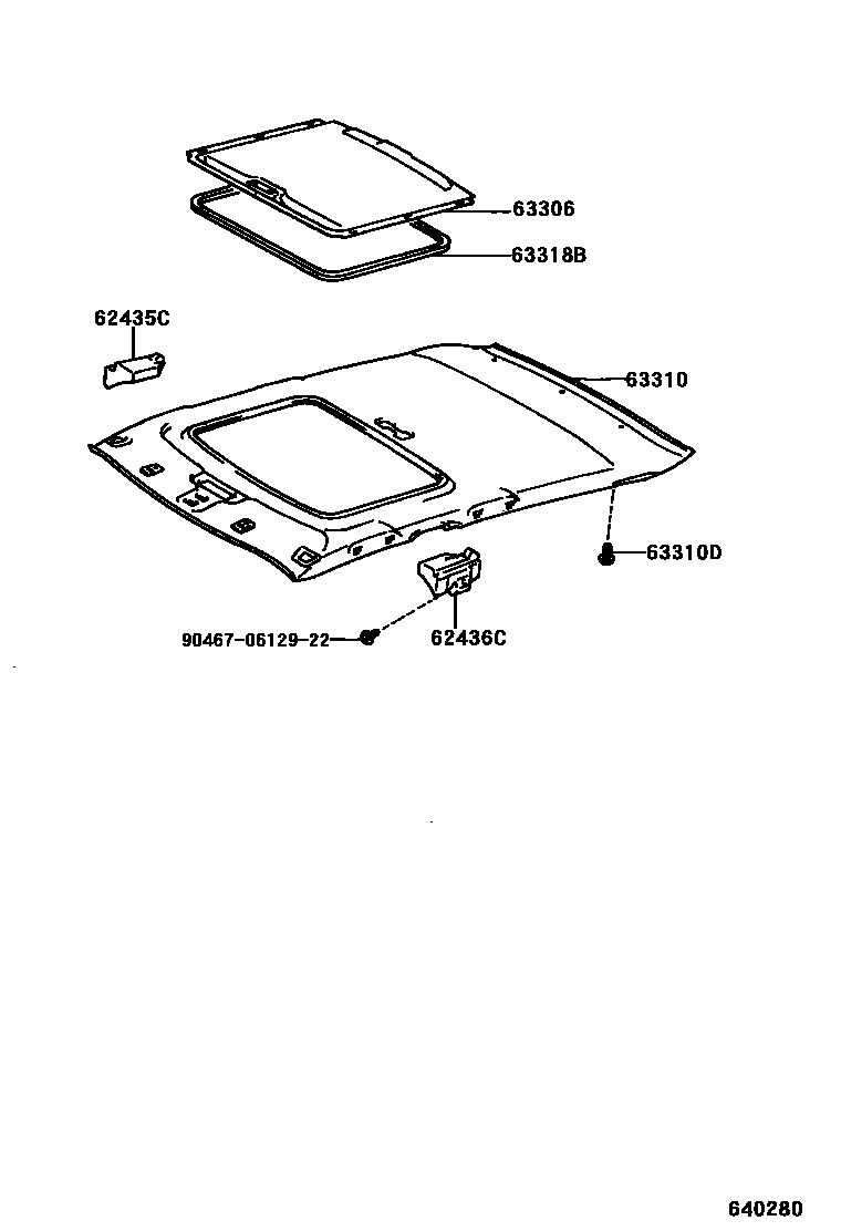 Toyota COROLLA 车顶内衬和消声垫 EPC diagram — 640280