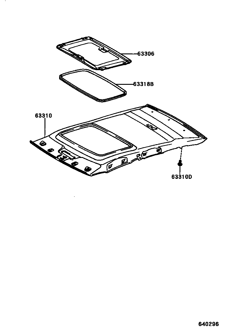 Toyota COROLLA 车顶内衬和消声垫 EPC diagram — 640296