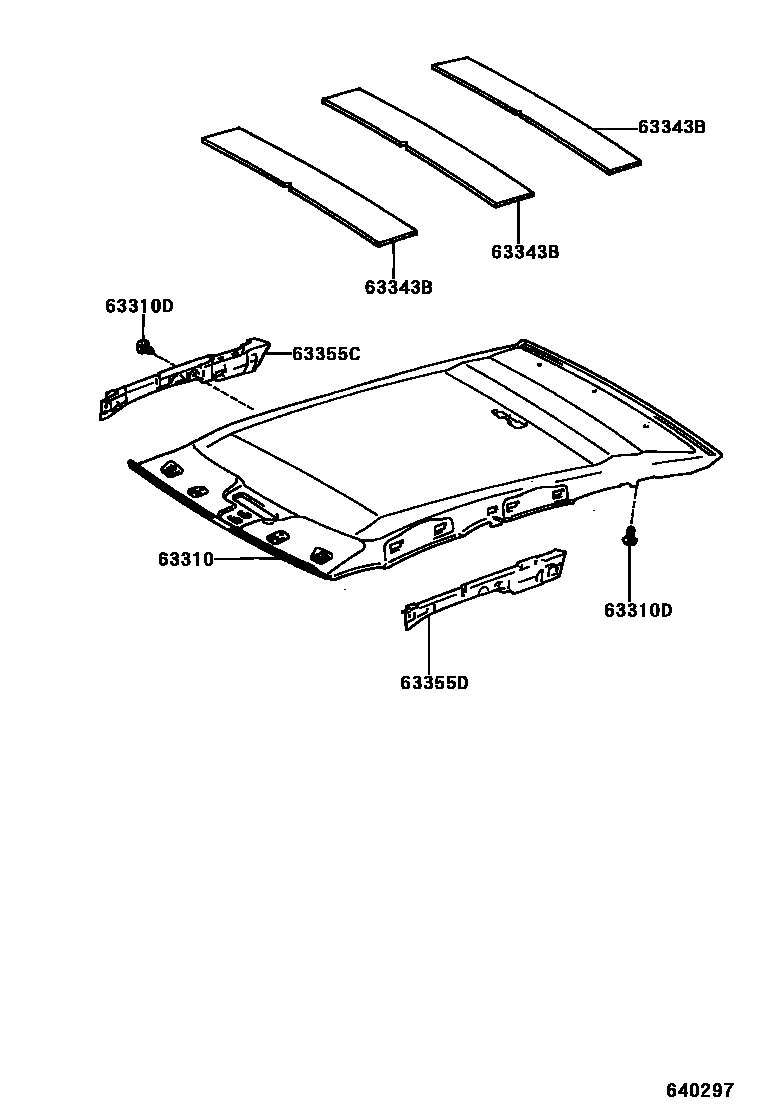 Toyota COROLLA 车顶内衬和消声垫 EPC diagram — 640297