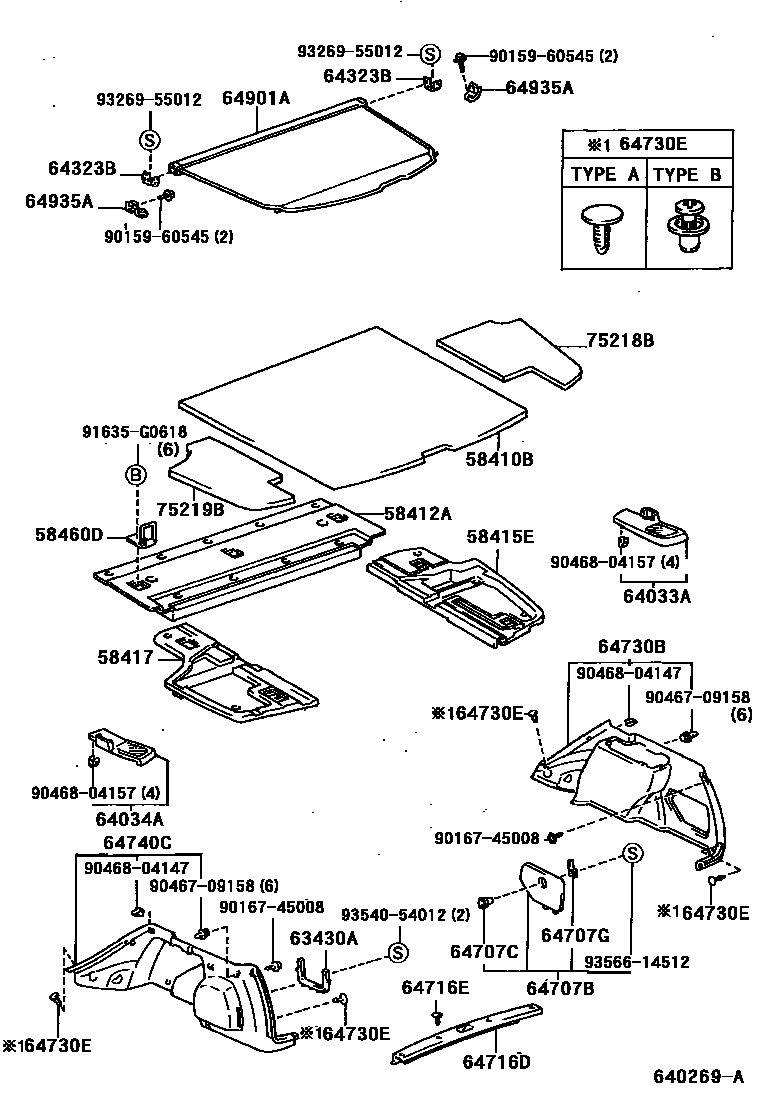 Toyota COROLLA 底板和底板装饰罩 EPC diagram — 640269A