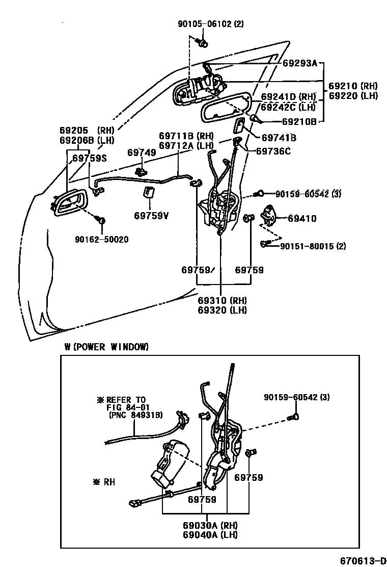 Toyota COROLLA 前门锁和车门把手 EPC diagram — 670613D