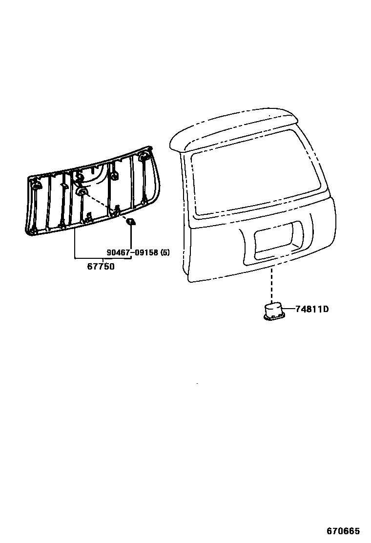 Toyota COROLLA 背门板和背门玻璃 EPC diagram — 670665