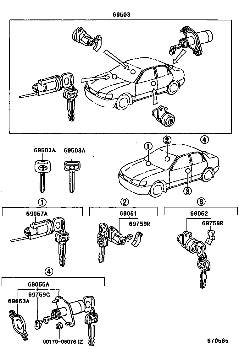 Toyota COROLLA 锁芯组件 EPC diagram — 670585