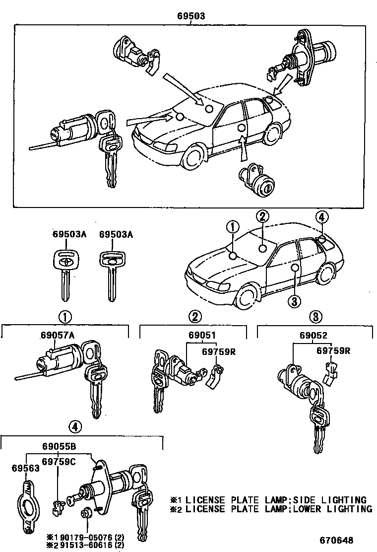 Toyota COROLLA 锁芯组件 EPC diagram — 670648
