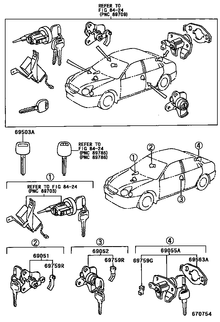 Toyota COROLLA 锁芯组件 EPC diagram — 670754