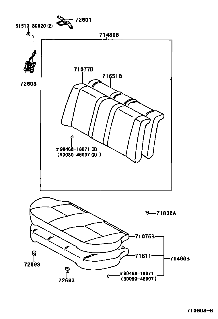 Toyota COROLLA 后排座椅和座椅滑轨 EPC diagram — 710608B