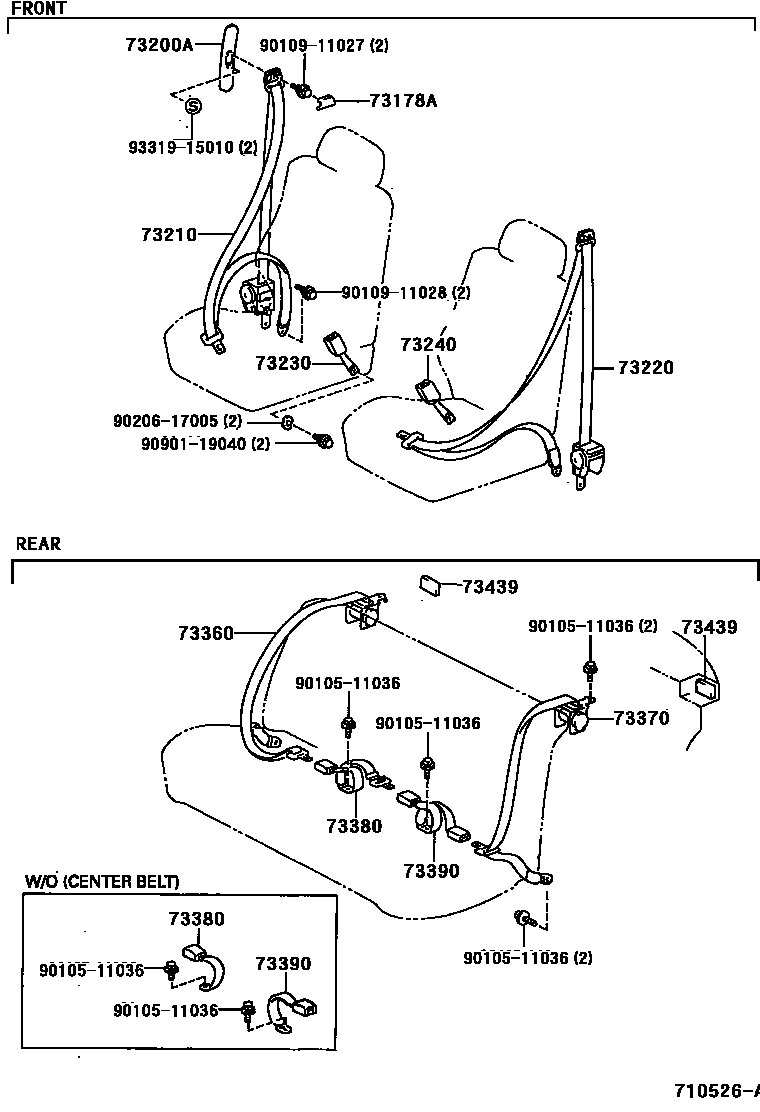 Toyota COROLLA 安全带和儿童保护座椅 EPC diagram — 710526A