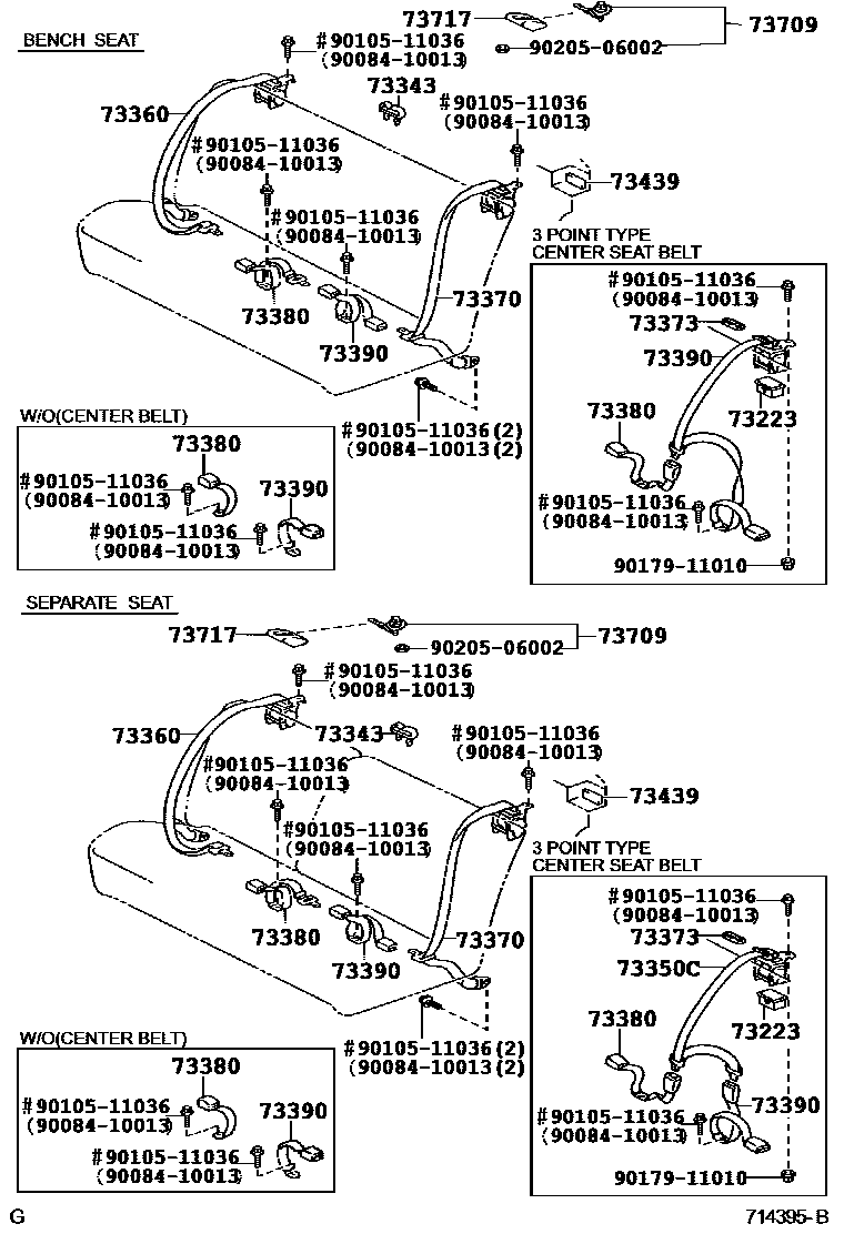 Toyota COROLLA 安全带和儿童保护座椅 EPC diagram — 714395B