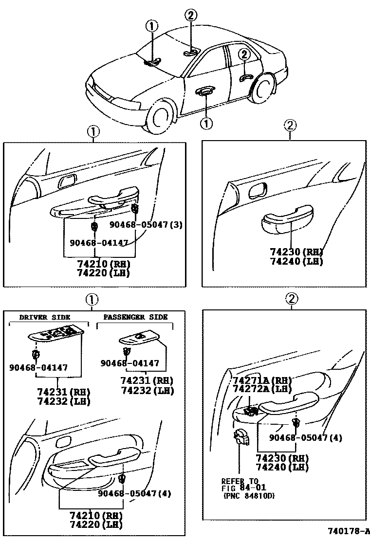 Toyota COROLLA 扶手和遮阳板 EPC diagram — 740178B