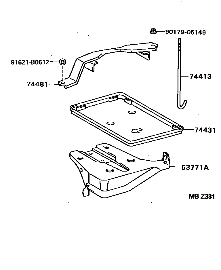 Toyota COROLLA battery holder EPC diagram — MBZ331