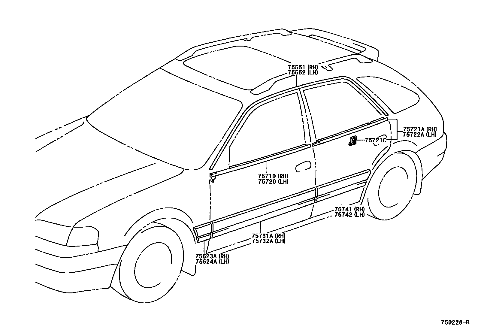 Toyota COROLLA 侧防护条 EPC diagram — 750228B