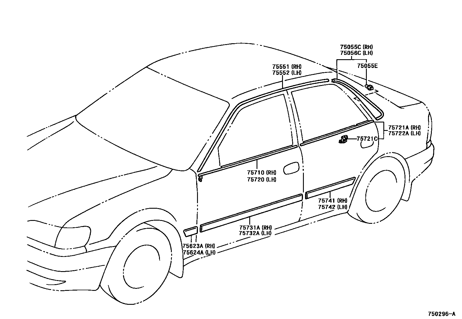 Toyota COROLLA 侧防护条 EPC diagram — 750296A