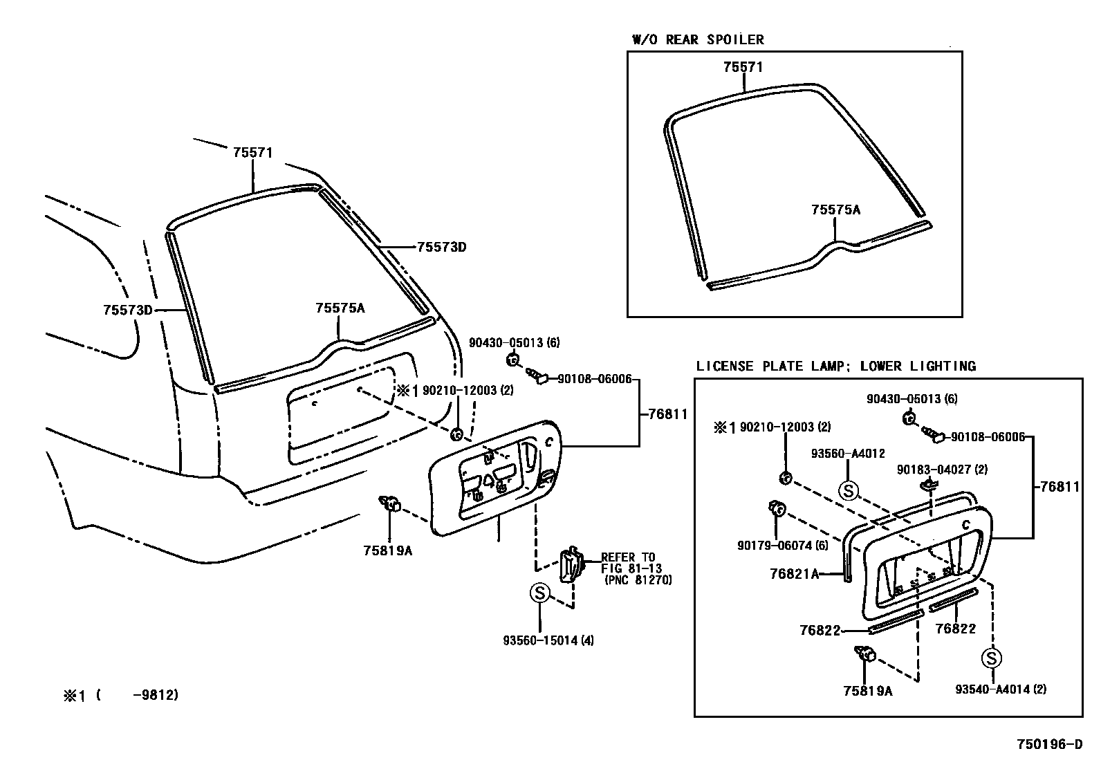 Toyota COROLLA 后防护条 EPC diagram — 750196D