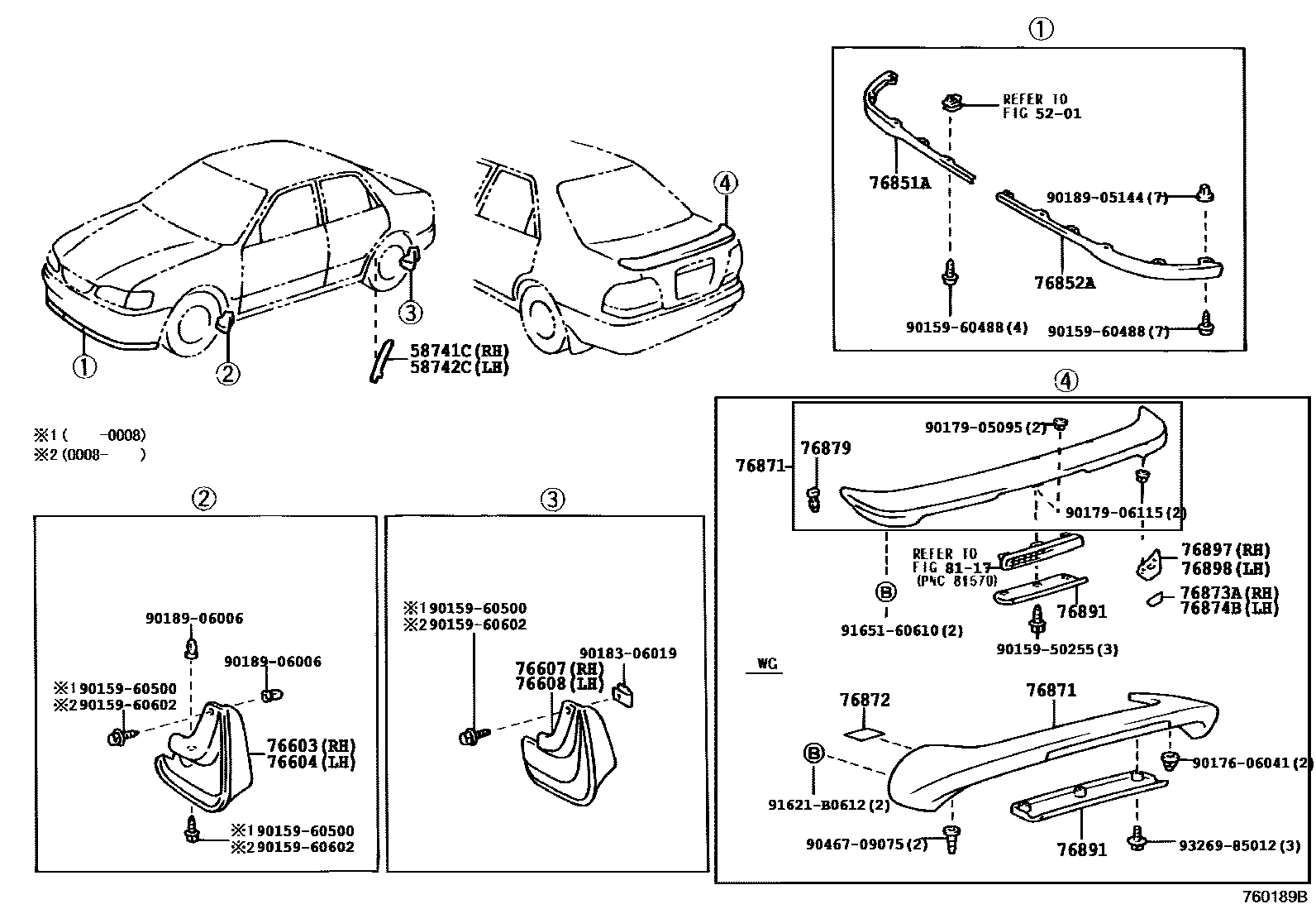 Toyota COROLLA 挡泥板和扰流板 EPC diagram — 760189B