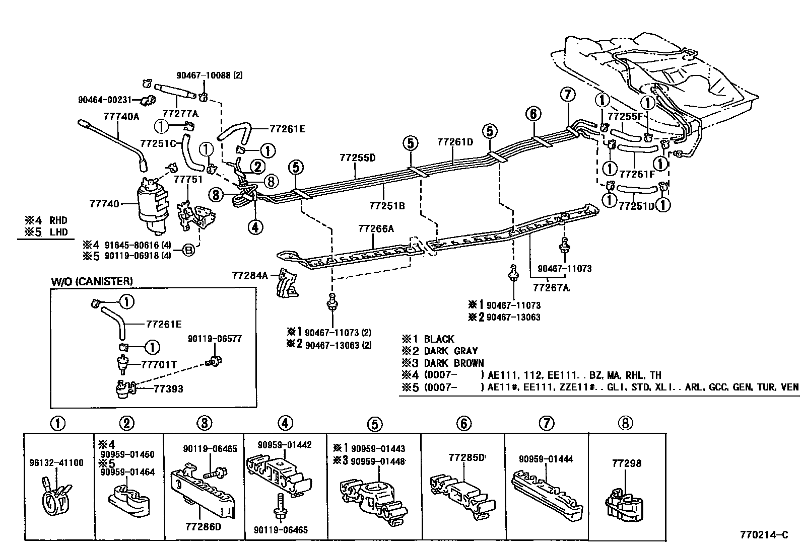 Toyota COROLLA 燃油箱和燃油管 EPC diagram — 770214C