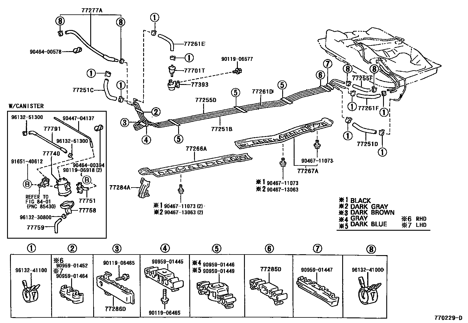 Toyota COROLLA 燃油箱和燃油管 EPC diagram — 770229D