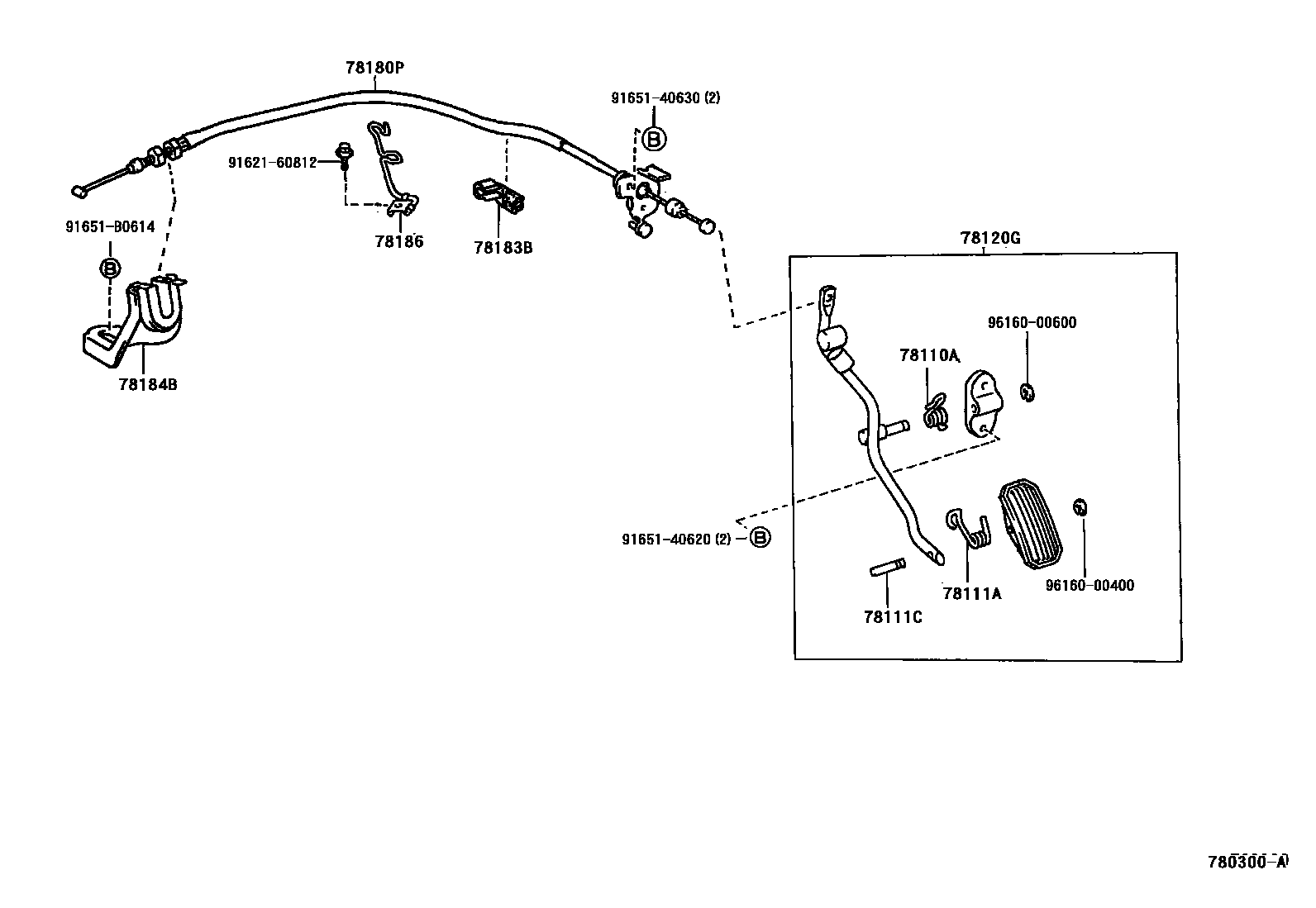 Toyota COROLLA accelerator pedal connecting rod EPC diagram — 780300A