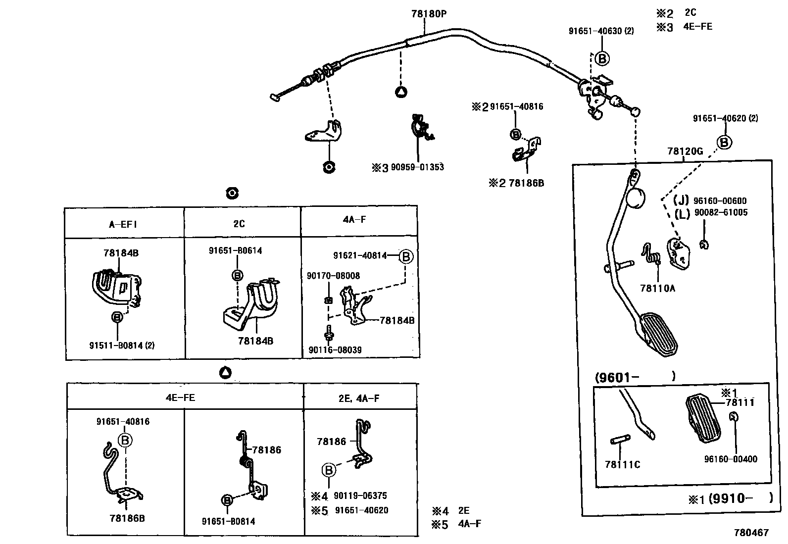 Toyota COROLLA accelerator pedal connecting rod EPC diagram — 780467
