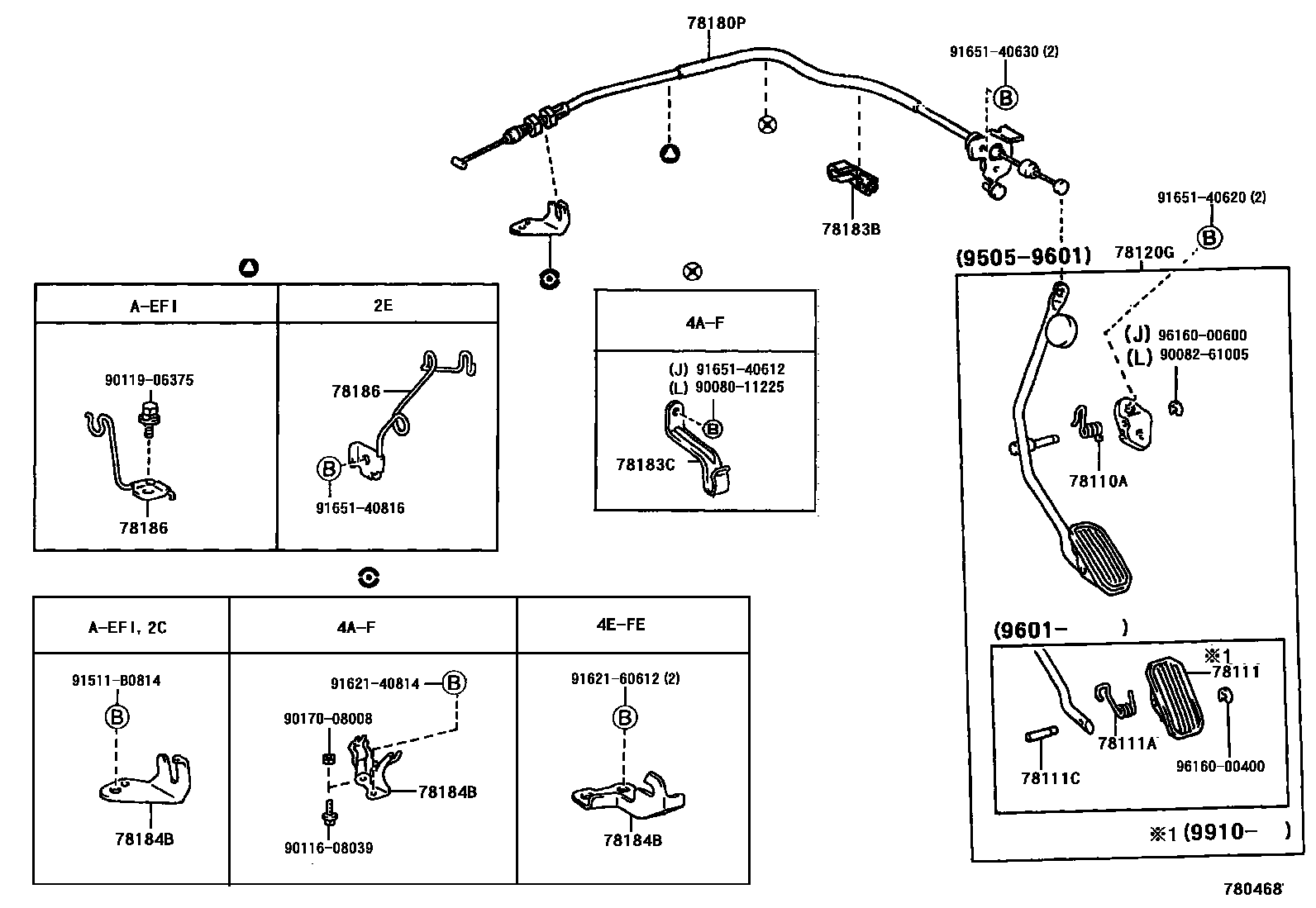Toyota COROLLA accelerator pedal connecting rod EPC diagram — 780468
